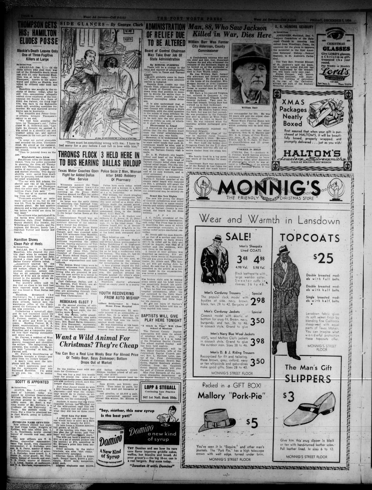 The Fort Worth Press (Fort Worth, Tex.), Vol. 14, No. 57, Ed. 1 Friday, December 7, 1934
                                                
                                                    [Sequence #]: 2 of 22
                                                