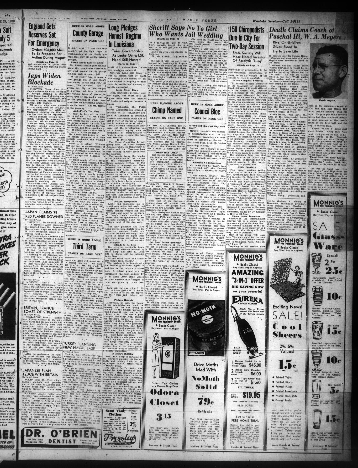 The Fort Worth Press (Fort Worth, Tex.), Vol. 18, No. 230, Ed. 1 Tuesday, June 27, 1939
                                                
                                                    [Sequence #]: 3 of 12
                                                