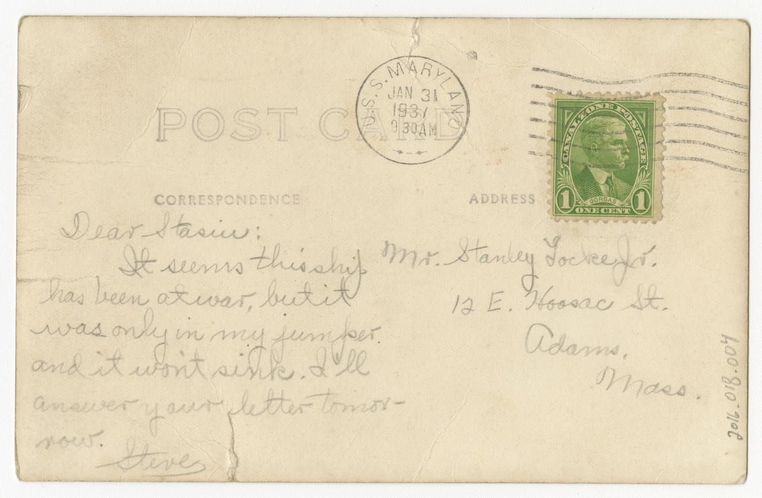 [Post Card from Stefan Czarnecki to Stanley Locke, Jr., December 9, 1941]
                                                
                                                    [Sequence #]: 2 of 2
                                                