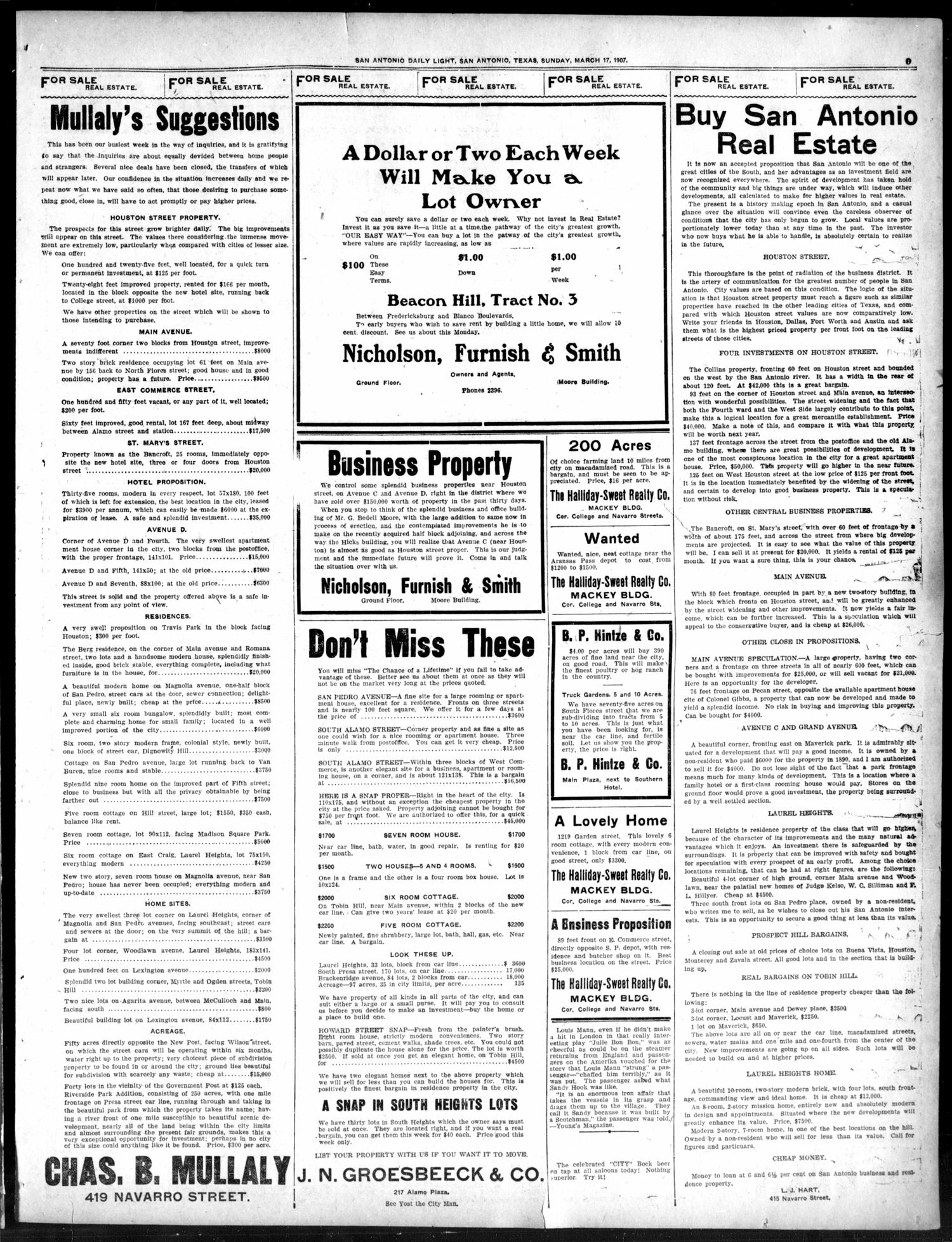 San Antonio Daily Light (San Antonio, Tex.), Vol. 26, No. 57, Ed. 1 Sunday, March 17, 1907
                                                
                                                    [Sequence #]: 9 of 24
                                                