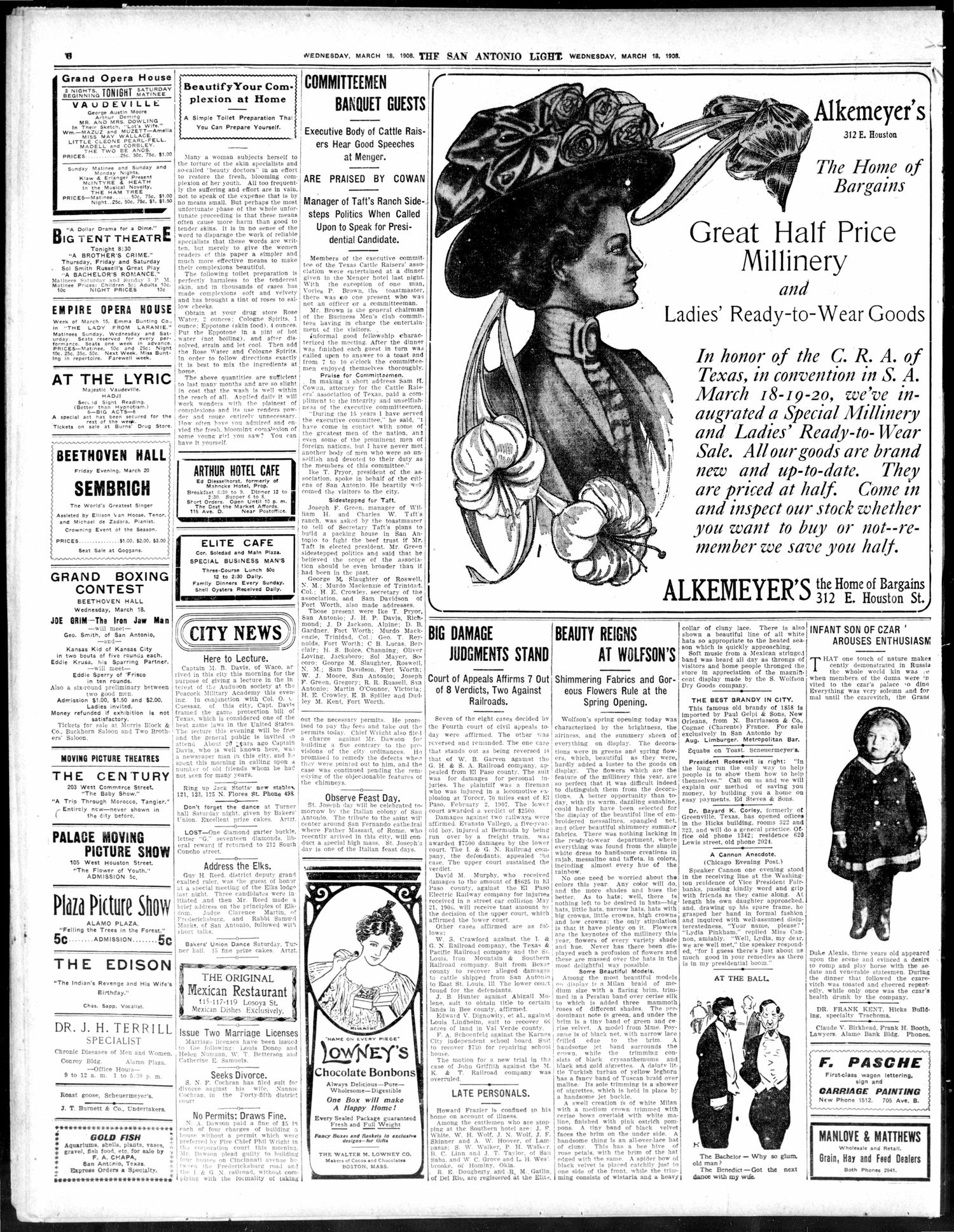 The San Antonio Light (San Antonio, Tex.), Ed. 1 Wednesday, March 18, 1908
                                                
                                                    [Sequence #]: 6 of 16
                                                