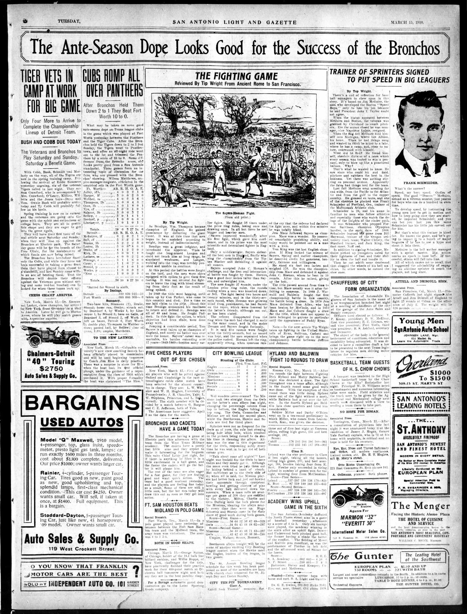 San Antonio Light and Gazette (San Antonio, Tex.), Vol. 30, No. 54, Ed. 1 Tuesday, March 15, 1910
                                                
                                                    [Sequence #]: 11 of 16
                                                