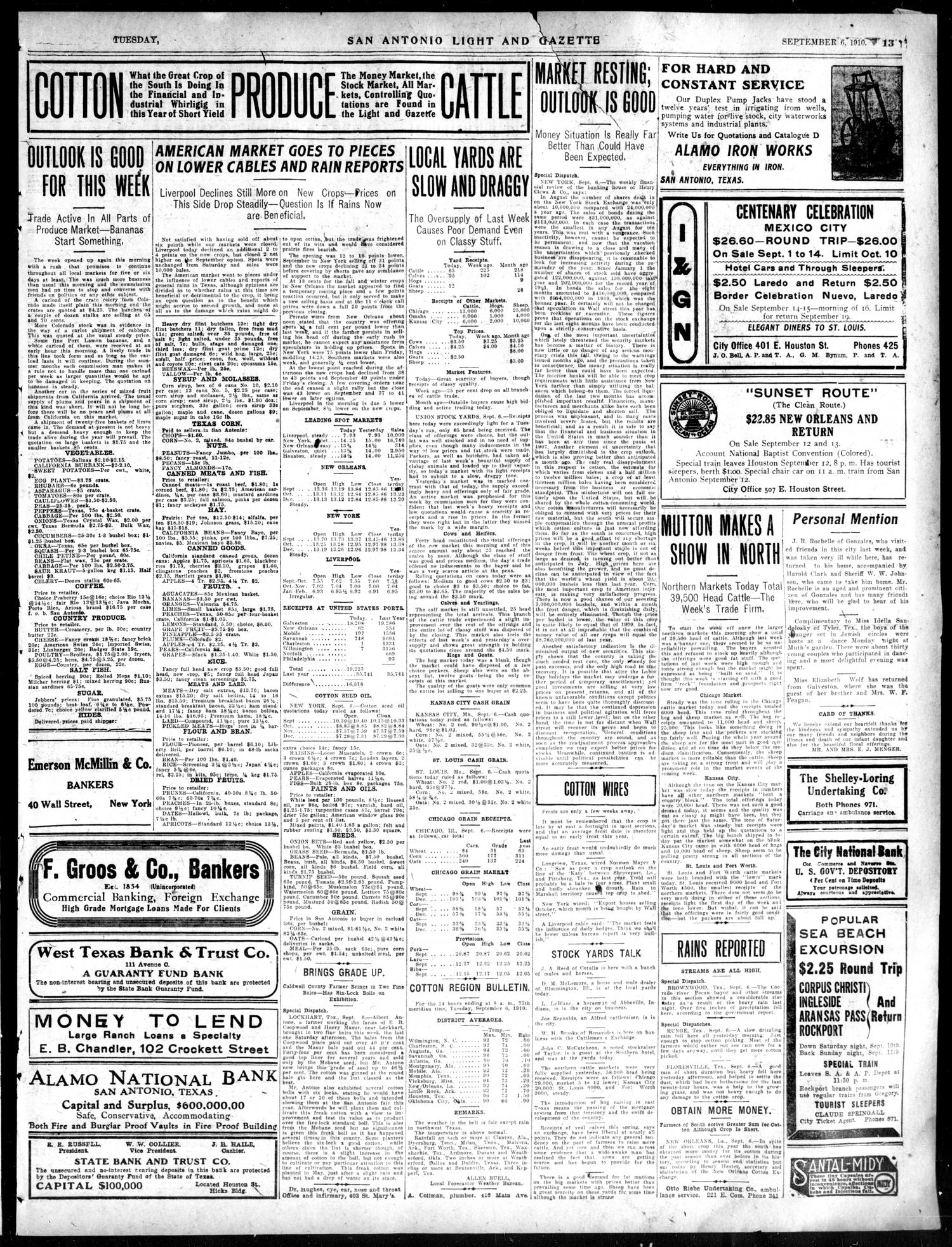 San Antonio Light and Gazette (San Antonio, Tex.), Vol. 31, No. 226, Ed. 1 Tuesday, September 6, 1910
                                                
                                                    [Sequence #]: 13 of 14
                                                