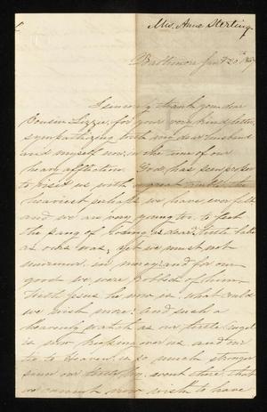 Primary view of object titled '[Letter from Anne Sterling to Elizabeth Ann Upshur Teackle Quinby, January 20, 1857]'.