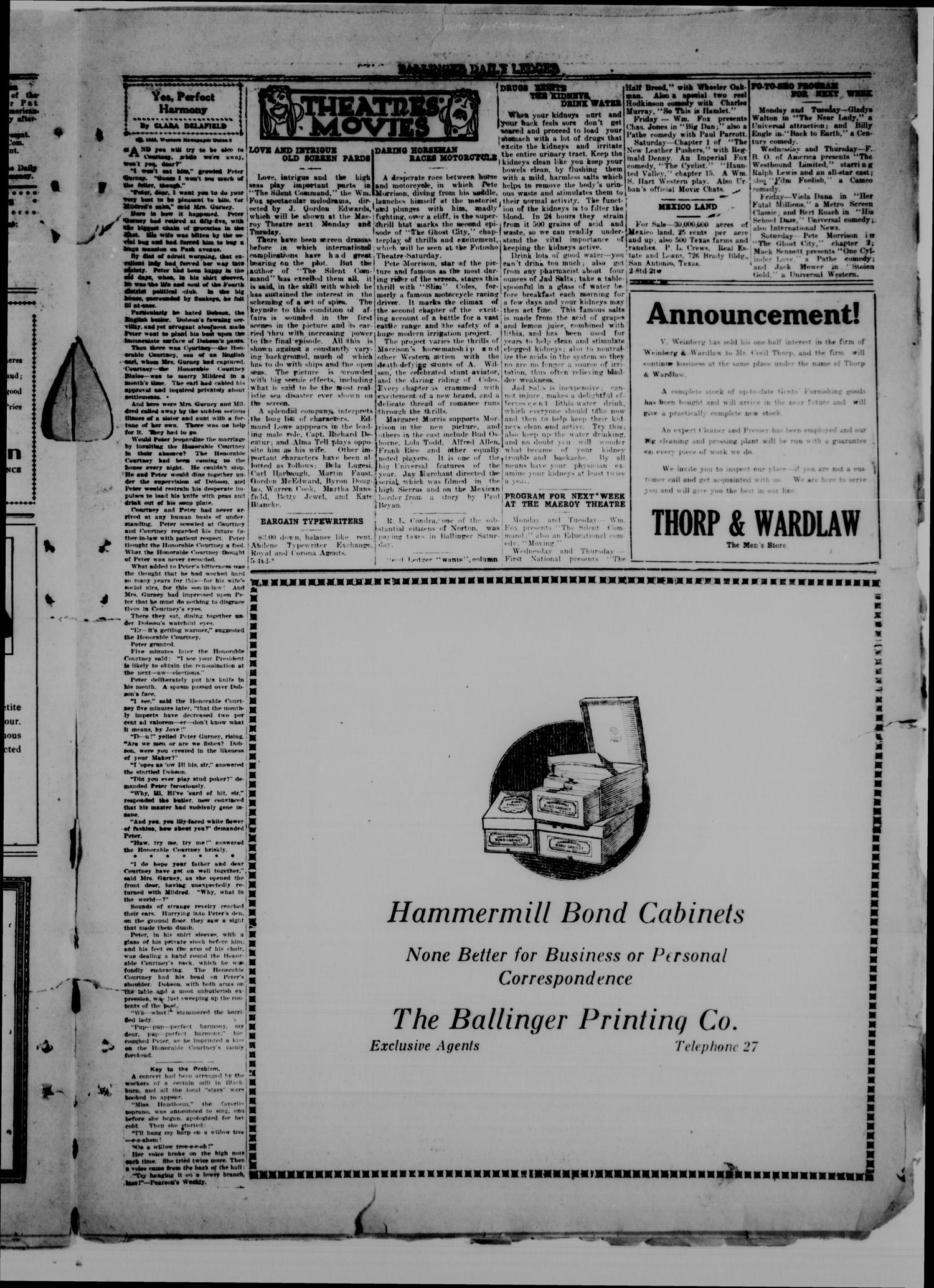 Ballinger Daily Ledger (Ballinger, Tex.), Vol. 18, No. 229, Ed. 1 Saturday, January 5, 1924
                                                
                                                    [Sequence #]: 3 of 4
                                                