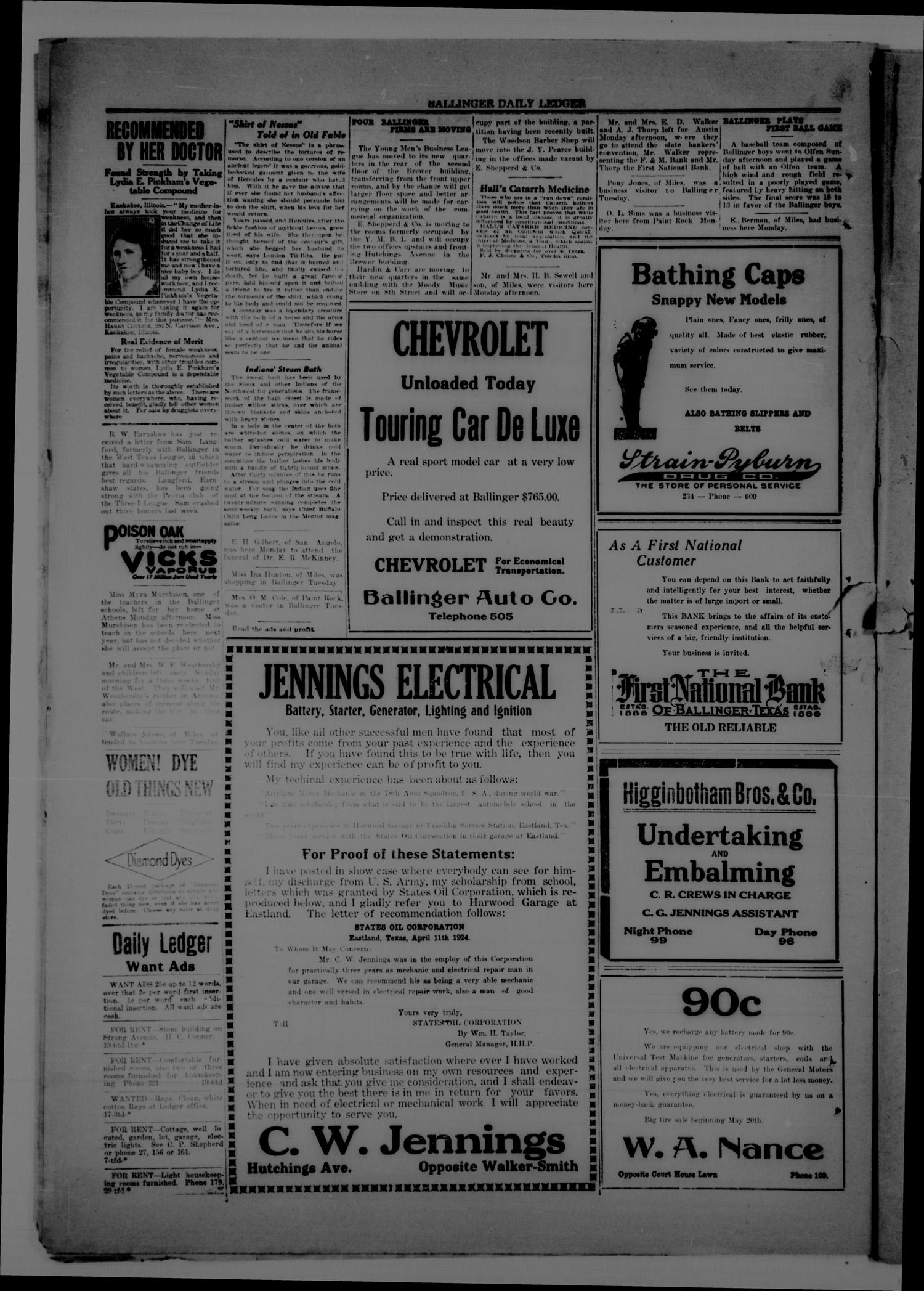 Ballinger Daily Ledger (Ballinger, Tex.), Vol. 19, No. 33, Ed. 1 Wednesday, May 21, 1924
                                                
                                                    [Sequence #]: 4 of 4
                                                