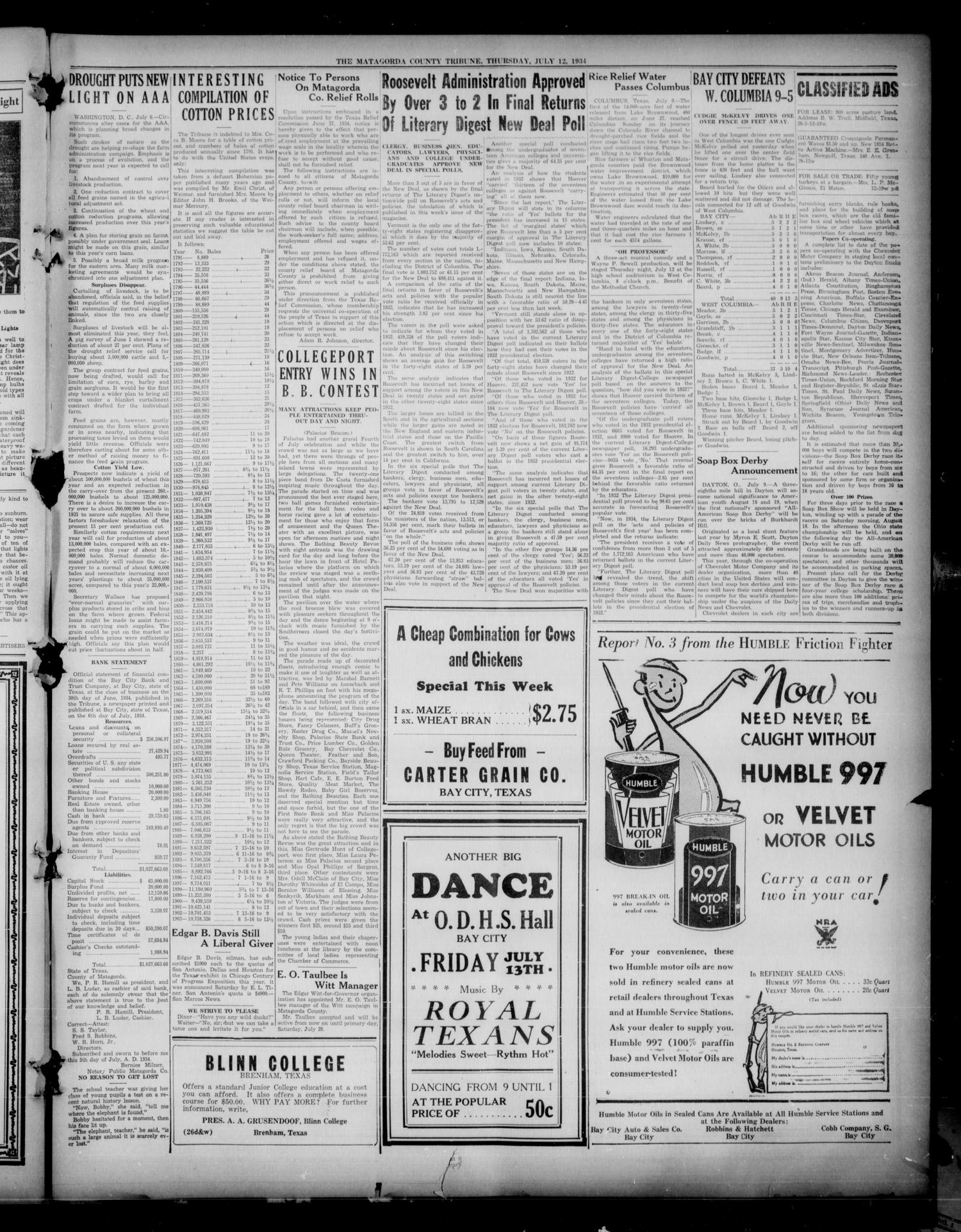 The Matagorda County Tribune (Bay City, Tex.), Vol. 88, No. 52, Ed. 1 Thursday, July 12, 1934
                                                
                                                    [Sequence #]: 3 of 8
                                                