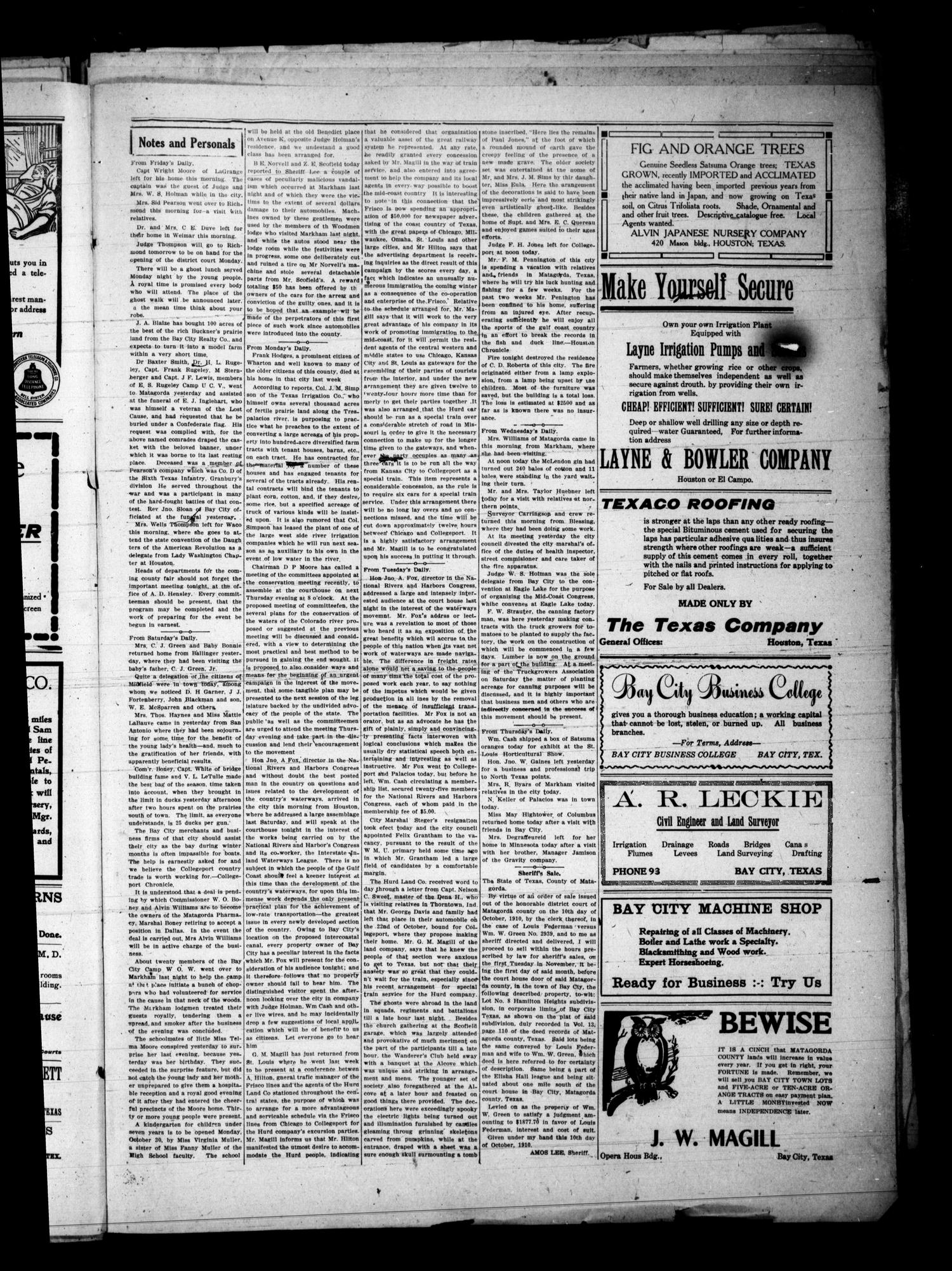 The Matagorda County Tribune. (Bay City, Tex.), Vol. 64, No. 32, Ed. 1 Friday, November 4, 1910
                                                
                                                    [Sequence #]: 3 of 4
                                                