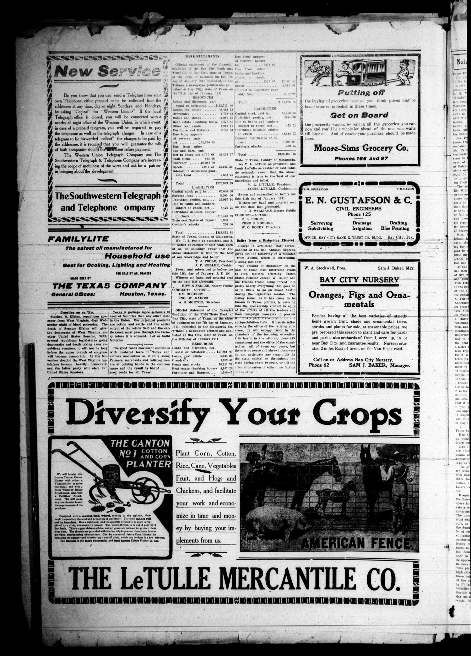 The Matagorda County Tribune. (Bay City, Tex.), Vol. 64, No. 7, Ed. 1 Friday, January 13, 1911
                                                
                                                    [Sequence #]: 4 of 8
                                                