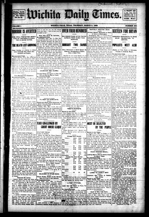 Primary view of object titled 'Wichita Daily Times. (Wichita Falls, Tex.), Vol. 1, No. 253, Ed. 1 Thursday, March 5, 1908'.