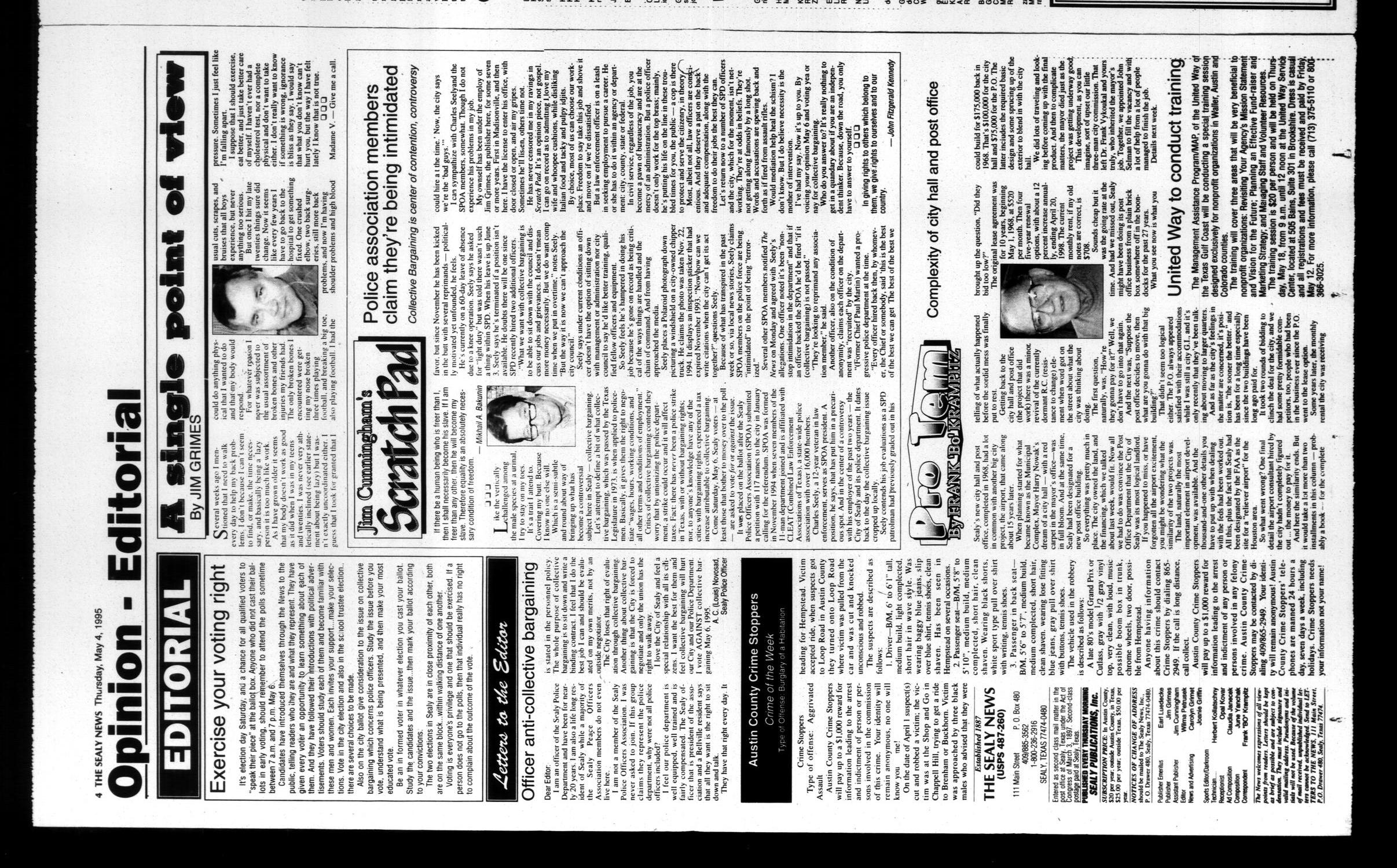 The Sealy News (Sealy, Tex.), Vol. 108, No. 9, Ed. 1 Thursday, May 4, 1995
                                                
                                                    [Sequence #]: 4 of 46
                                                