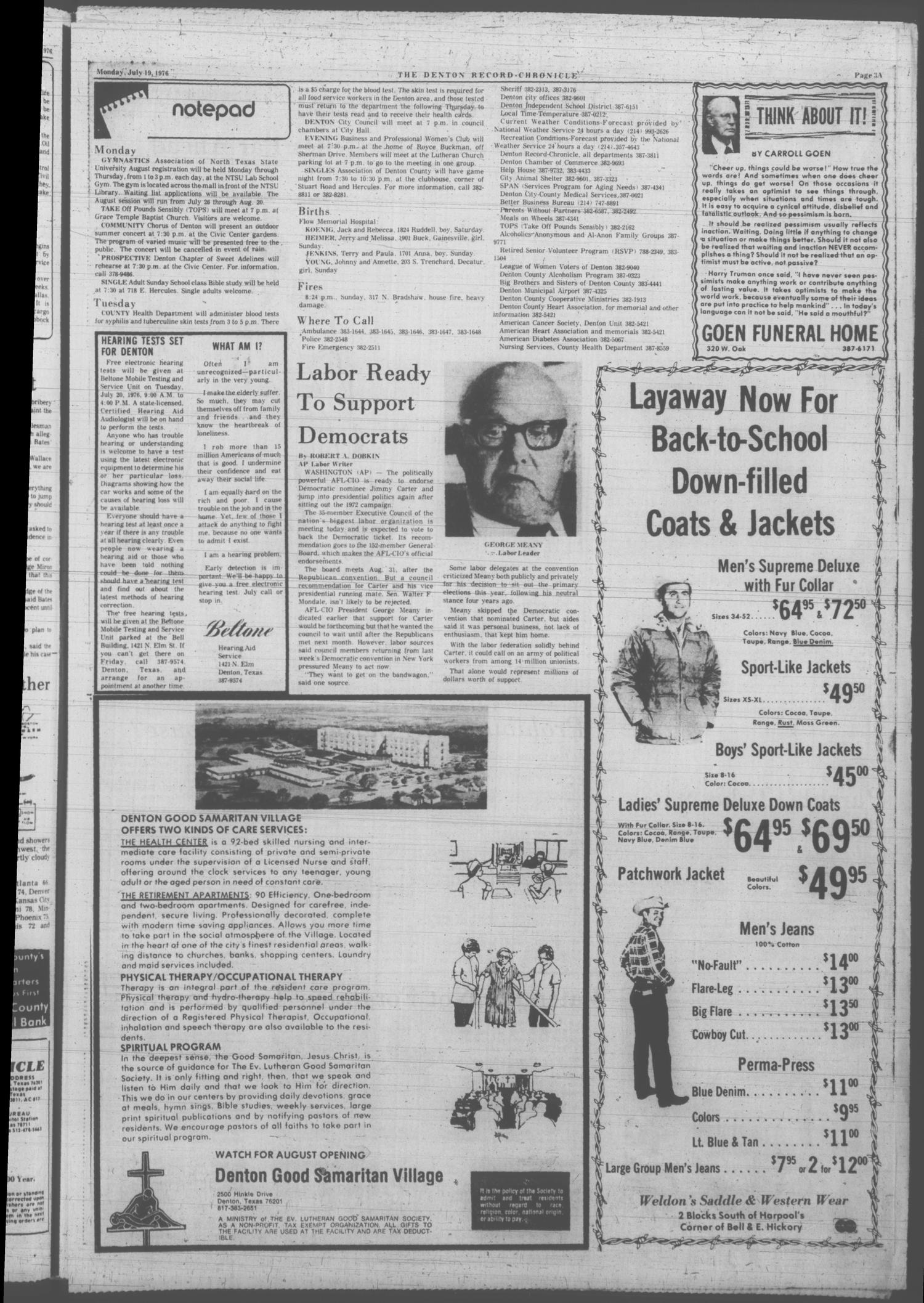 Denton Record-Chronicle (Denton, Tex.), Vol. 73, No. 302, Ed. 1 Monday, July 19, 1976
                                                
                                                    [Sequence #]: 3 of 16
                                                