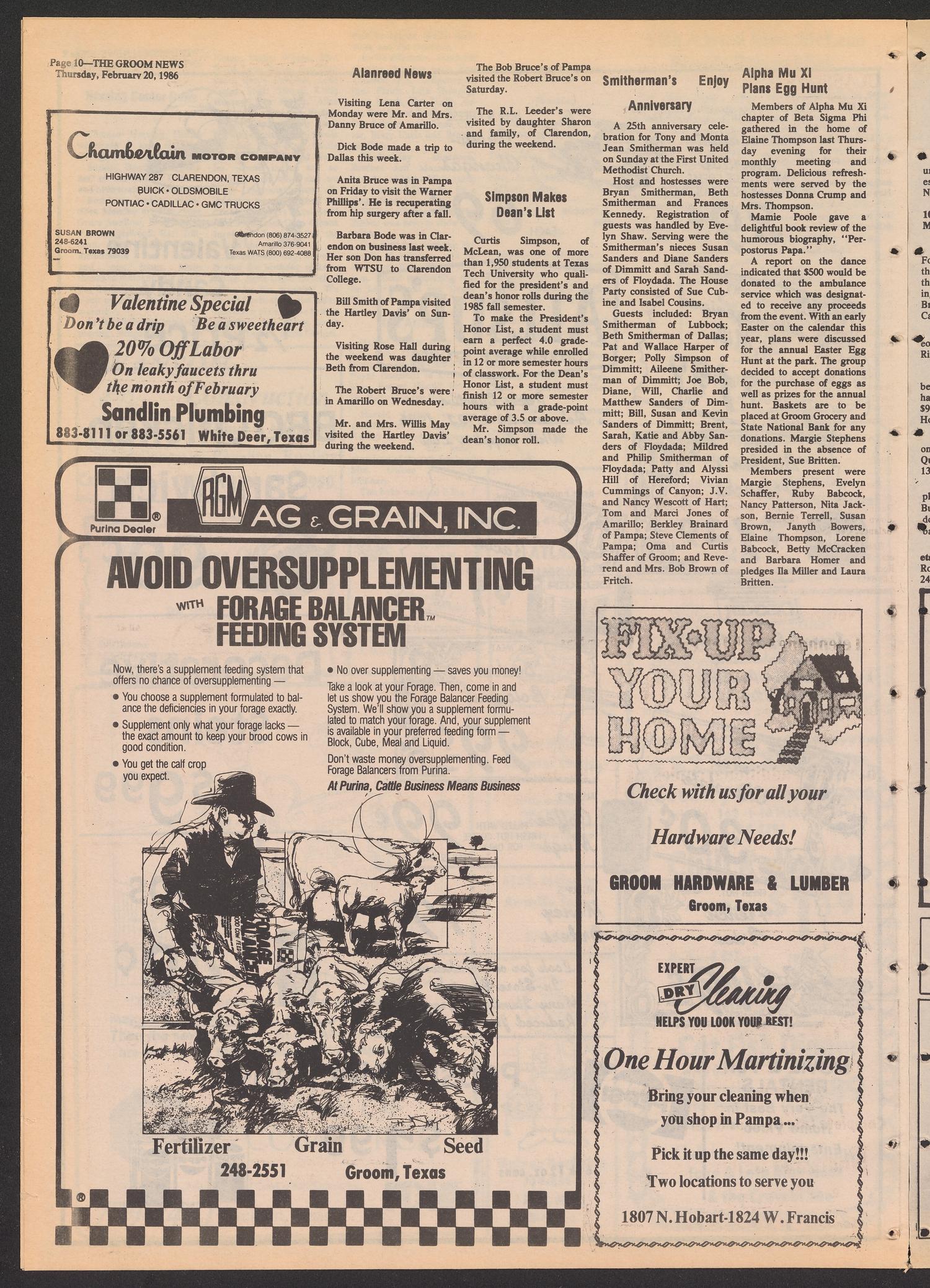 The Groom News (Groom, Tex.), Vol. 57, No. 3, Ed. 1 Thursday, February 20, 1986
                                                
                                                    [Sequence #]: 10 of 12
                                                