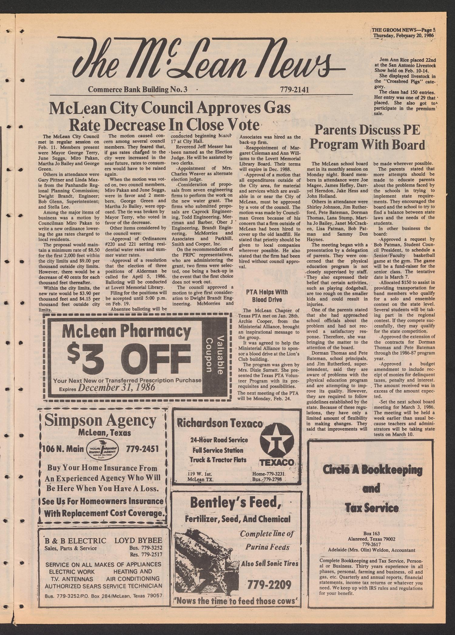 The Groom News (Groom, Tex.), Vol. 57, No. 3, Ed. 1 Thursday, February 20, 1986
                                                
                                                    [Sequence #]: 5 of 12
                                                
