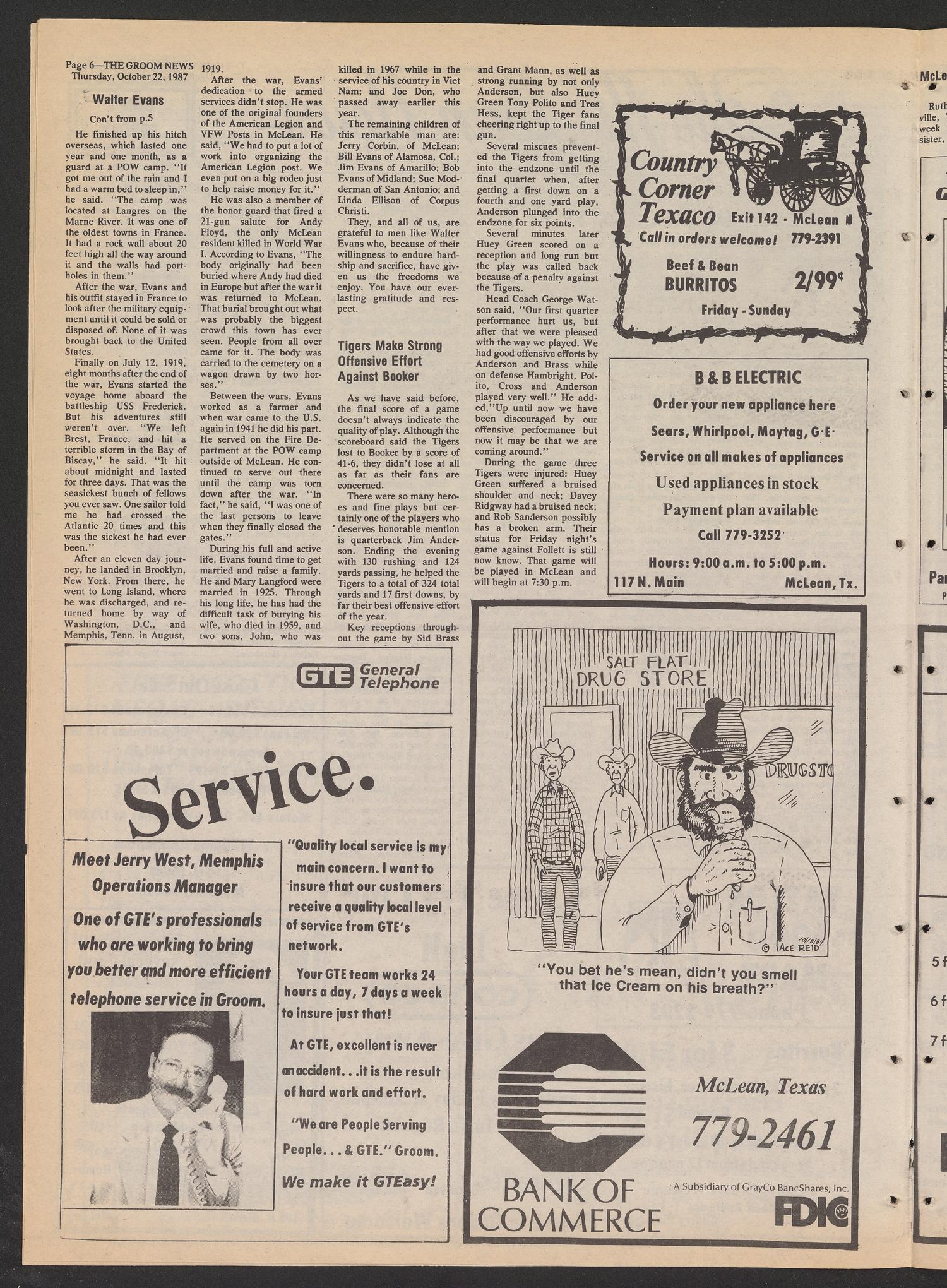 The Groom News (Groom, Tex.), Vol. 58, No. 37, Ed. 1 Thursday, October 22, 1987
                                                
                                                    [Sequence #]: 6 of 12
                                                