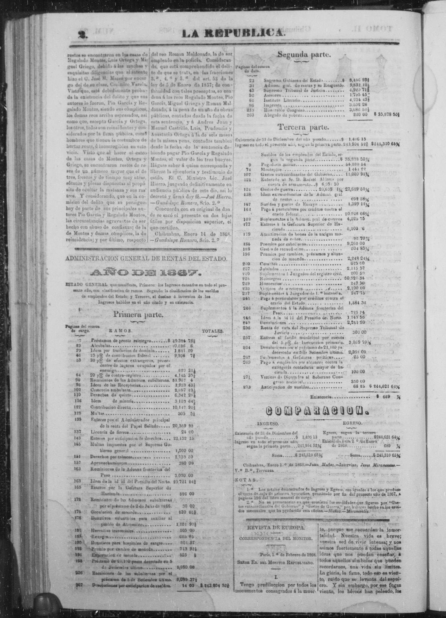La Repùblica. (Chihuahua, Mexico), Vol. 2, No. 62, Ed. 1 Friday, March 27, 1868
                                                
                                                    [Sequence #]: 2 of 4
                                                