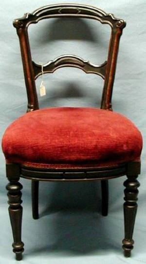 Primary view of object titled '[Side chair upholstered in brick red velveteen fabric.]'.
