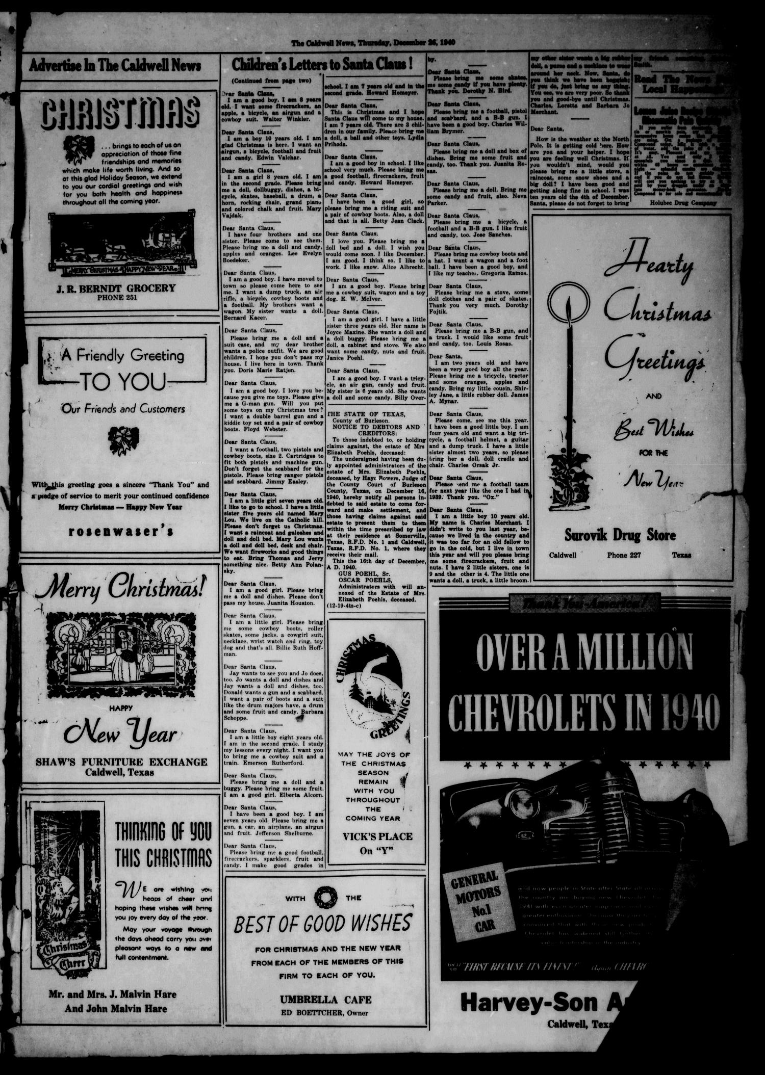 The Caldwell News and The Burleson County Ledger (Caldwell, Tex.), Vol. 55, No. 37, Ed. 1 Thursday, December 26, 1940
                                                
                                                    [Sequence #]: 3 of 4
                                                