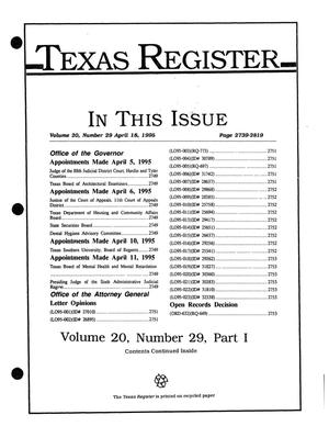 Primary view of object titled 'Texas Register, Volume 20, Number 29, Part I, Pages 2739-2819, April 18, 1995'.