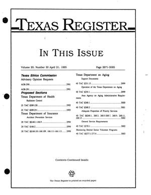 Primary view of object titled 'Texas Register, Volume 20, Number 30, Pages 2971-3065, April 21, 1995'.