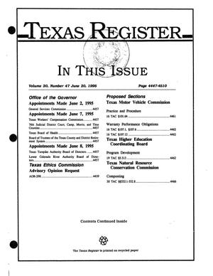 Primary view of object titled 'Texas Register, Volume 20, Number 47, Pages 4447-4510, June 20, 1995'.