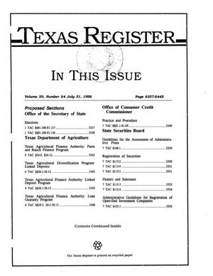 Primary view of object titled 'Texas Register, Volume 20, Number 54, Pages 5321-5443, July 21, 1995'.