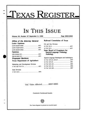 Primary view of object titled 'Texas Register, Volume 20, Number 67, Pages 6863-6963, September 5, 1995'.