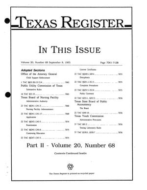 Primary view of object titled 'Texas Register, Volume 20, Number 68, Part II, Pages 7061-7138, September 8, 1995'.