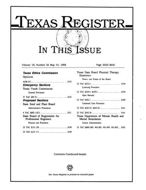 Primary view of object titled 'Texas Register, Volume 19, Number 34, Pages 3523-3600, May 10, 1994'.