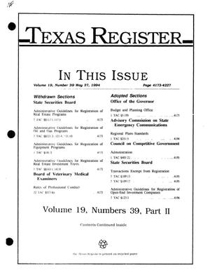 Primary view of object titled 'Texas Register, Volume 19, Number 39, Pages 4173-4227, May 27, 1994'.