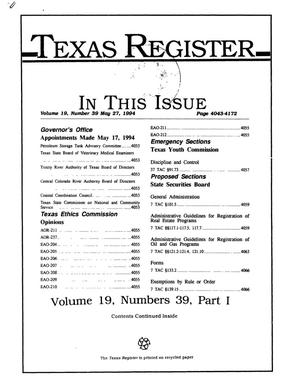 Primary view of object titled 'Texas Register, Volume 19, Number 39, Pages 4043-4172, May 27, 1994'.