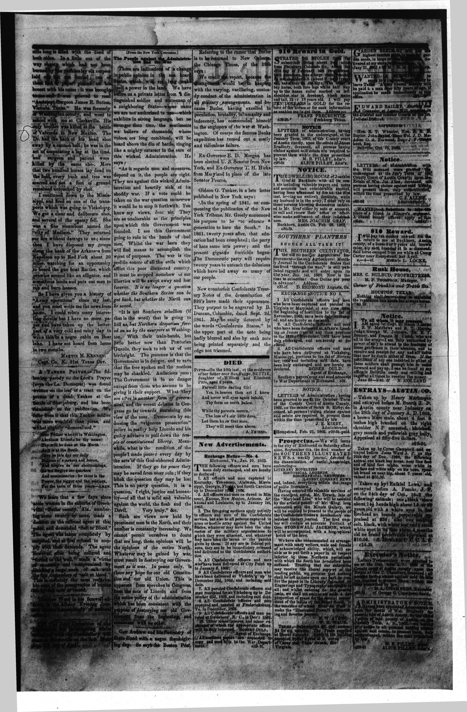 The Bellville Countryman (Bellville, Tex.), Vol. 3, No. 33, Ed. 1 Saturday, March 21, 1863
                                                
                                                    [Sequence #]: 2 of 2
                                                