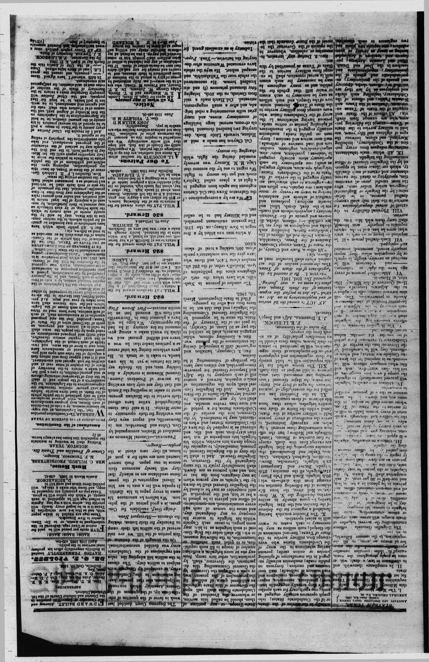The Bellville Countryman (Bellville, Tex.), Vol. 3, No. 47, Ed. 1 Saturday, June 27, 1863
                                                
                                                    [Sequence #]: 2 of 2
                                                