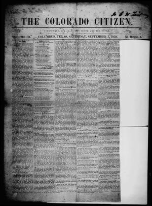 Primary view of object titled 'The Colorado Citizen (Columbus, Tex.), Vol. 3, No. 1, Ed. 1 Saturday, September 3, 1859'.