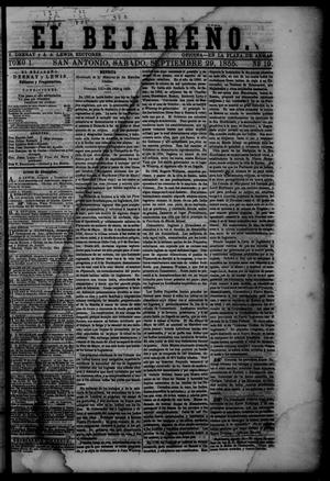 Primary view of El Bejareño. (San Antonio, Tex.), Vol. 1, No. 19, Ed. 1 Saturday, September 29, 1855