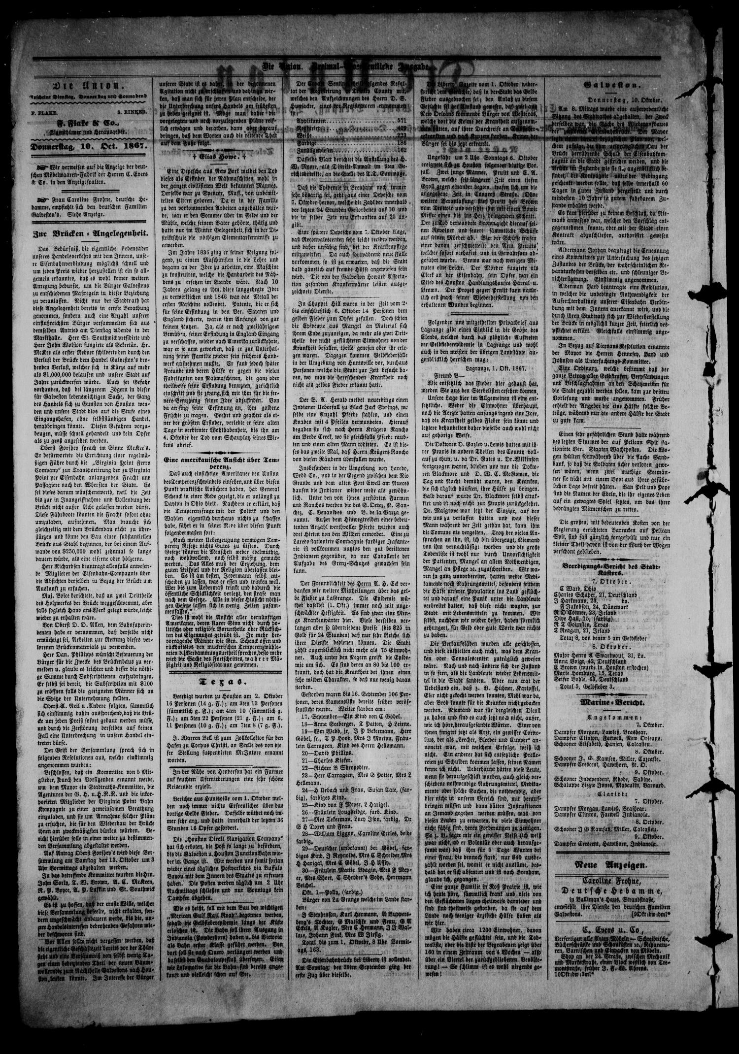 Die Union (Galveston, Tex.), Vol. 9, No. 146, Ed. 1 Thursday, October 10, 1867
                                                
                                                    [Sequence #]: 2 of 4
                                                