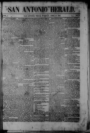 Primary view of San Antonio Herald. (San Antonio, Tex.), Vol. 1, No. 2, Ed. 1 Tuesday, April 17, 1855
