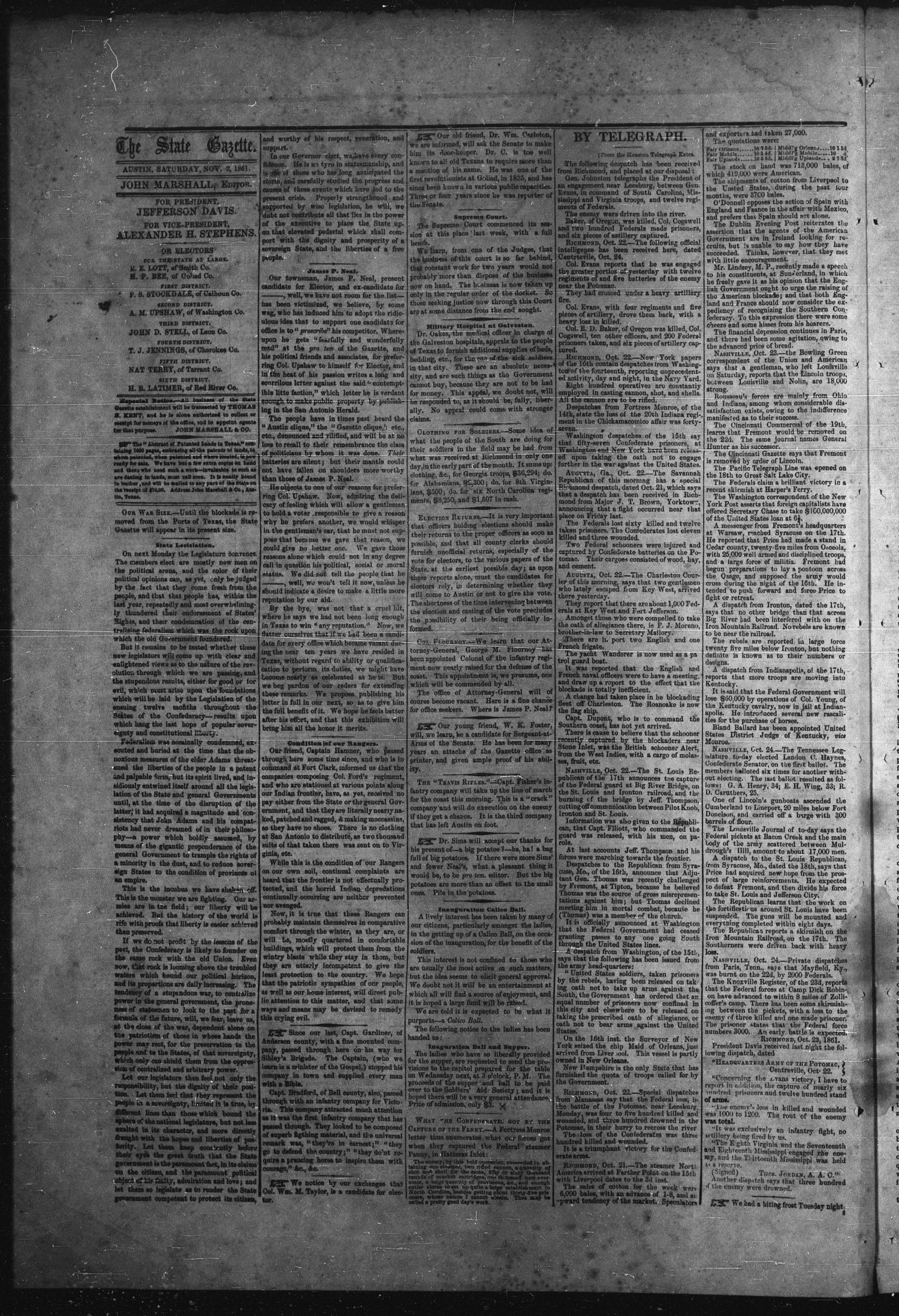 Texas State Gazette. (Austin, Tex.), Vol. 13, No. 13, Ed. 1 Saturday, November 2, 1861
                                                
                                                    [Sequence #]: 2 of 4
                                                
