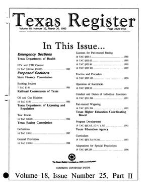 Primary view of object titled 'Texas Register, Volume 18, Number 25, Part II, Pages 2129-2166, March 30, 1993'.
