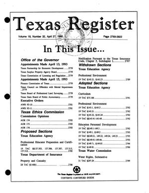Primary view of object titled 'Texas Register, Volume 18, Number 32, Pages 2769-2822, April 23, 1993'.