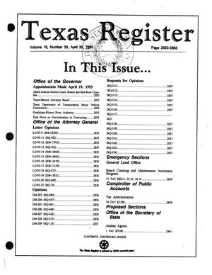 Primary view of object titled 'Texas Register, Volume 18, Number 33, Pages 2823-2882, April 30, 1993'.