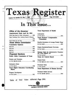 Primary view of object titled 'Texas Register, Volume 18, Number 35, Pages 2915-3002, May 7, 1993'.