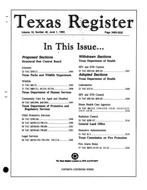 Primary view of object titled 'Texas Register, Volume 18, Number 42, Pages 3485-3532, June 1, 1993'.