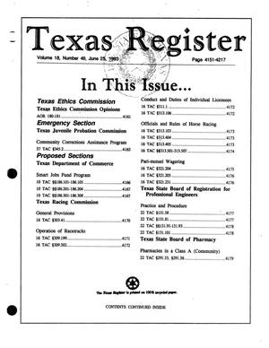 Primary view of object titled 'Texas Register, Volume 18, Number 49, Pages 4151-4217, June 25, 1993'.