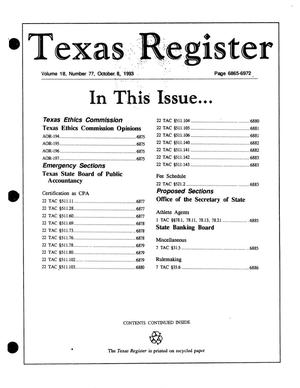 Primary view of object titled 'Texas Register, Volume 18, Number 77, Pages 6865-6972, October 8, 1993'.