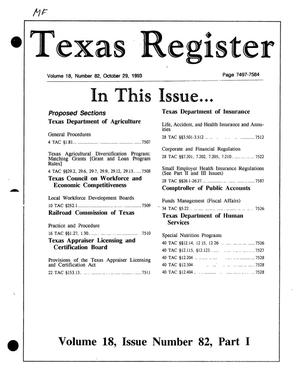 Primary view of object titled 'Texas Register, Volume 18, Number 82, Part I, Pages 7497-7584, October 29, 1993'.