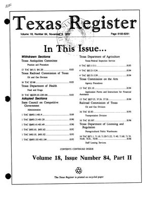 Primary view of object titled 'Texas Register, Volume 18, Number 84, Part II, Pages 8183-8281, November 9, 1993'.