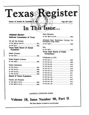 Primary view of object titled 'Texas Register, Volume 18, Number 90, Part II, Pages 8871-9027, December 3, 1993'.