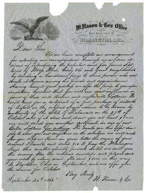Primary view of object titled '[Letter from W. Nason & Co., September 20, 1860]'.