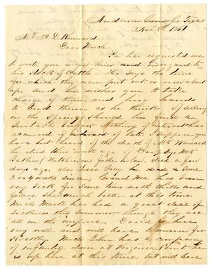 Primary view of object titled '[Letter from I. H. Fantharp to his Uncle A. D. Kennard, November 8,1861]'.